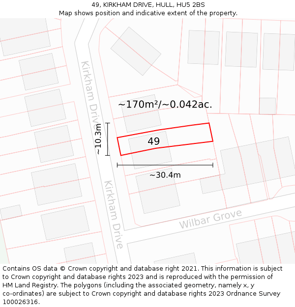 49, KIRKHAM DRIVE, HULL, HU5 2BS: Plot and title map