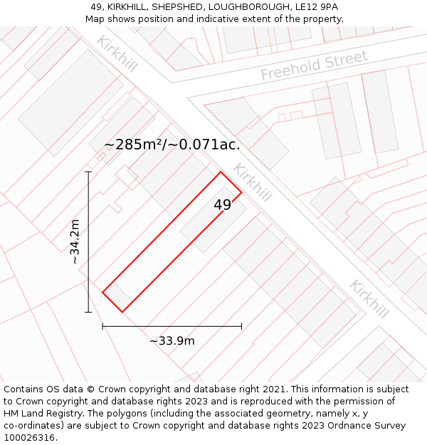 49, KIRKHILL, SHEPSHED, LOUGHBOROUGH, LE12 9PA: Plot and title map