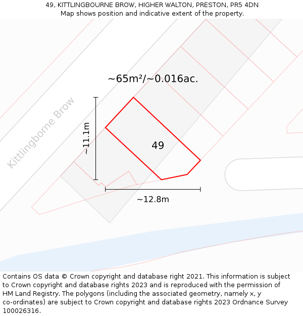 49, KITTLINGBOURNE BROW, HIGHER WALTON, PRESTON, PR5 4DN: Plot and title map