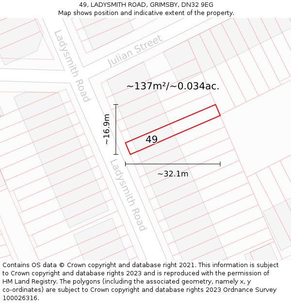49, LADYSMITH ROAD, GRIMSBY, DN32 9EG: Plot and title map