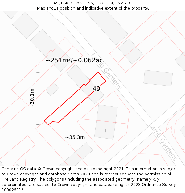 49, LAMB GARDENS, LINCOLN, LN2 4EG: Plot and title map