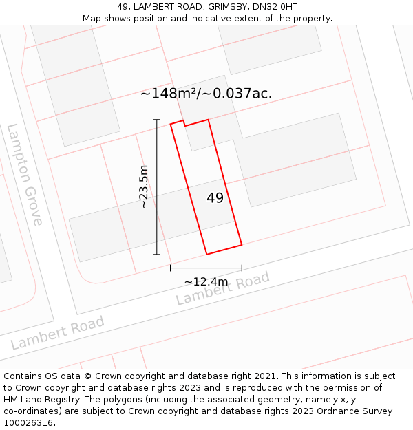 49, LAMBERT ROAD, GRIMSBY, DN32 0HT: Plot and title map