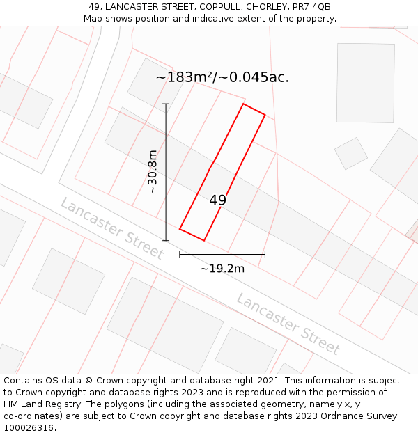 49, LANCASTER STREET, COPPULL, CHORLEY, PR7 4QB: Plot and title map