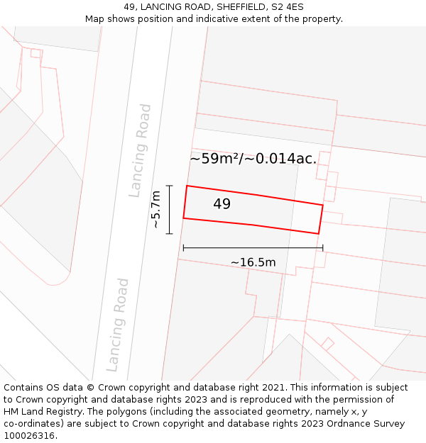 49, LANCING ROAD, SHEFFIELD, S2 4ES: Plot and title map