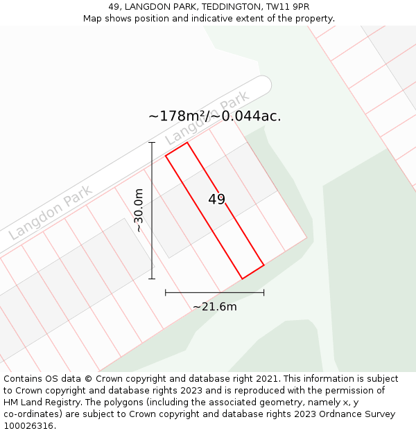 49, LANGDON PARK, TEDDINGTON, TW11 9PR: Plot and title map