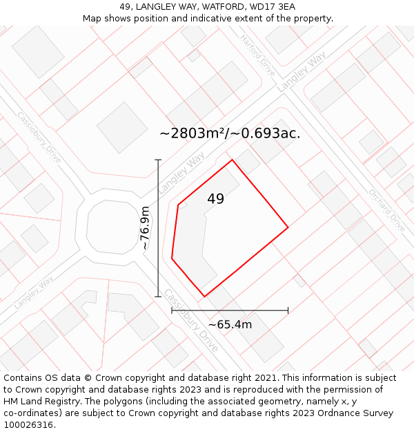 49, LANGLEY WAY, WATFORD, WD17 3EA: Plot and title map