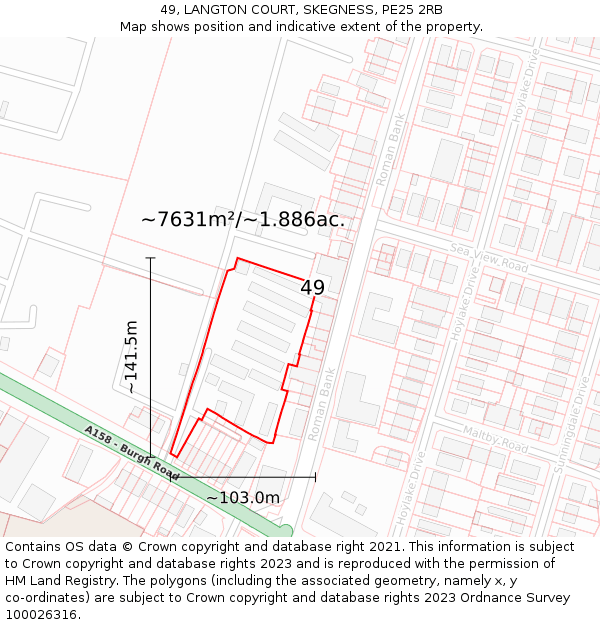 49, LANGTON COURT, SKEGNESS, PE25 2RB: Plot and title map