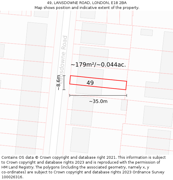 49, LANSDOWNE ROAD, LONDON, E18 2BA: Plot and title map