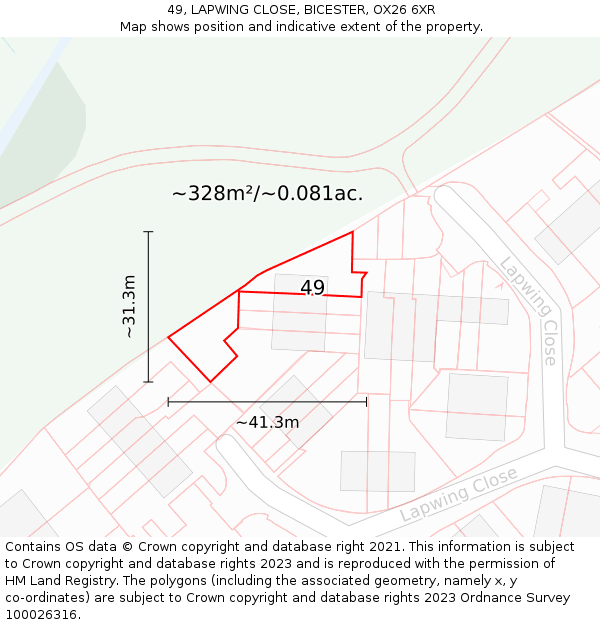 49, LAPWING CLOSE, BICESTER, OX26 6XR: Plot and title map