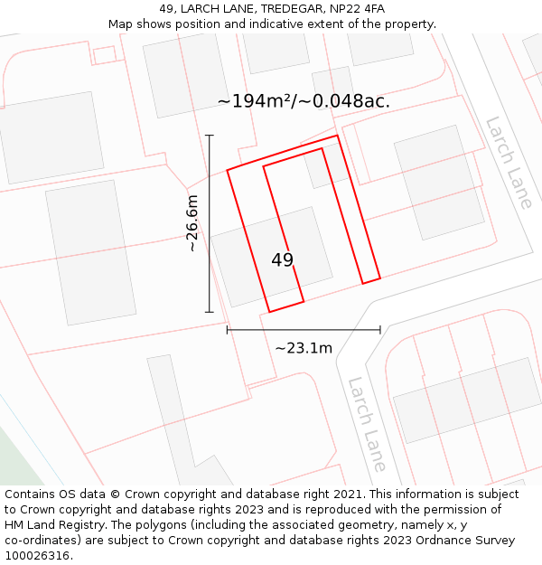 49, LARCH LANE, TREDEGAR, NP22 4FA: Plot and title map