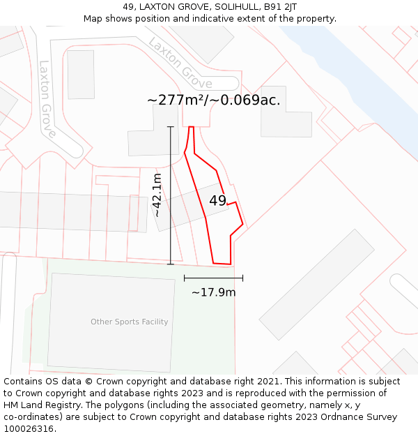 49, LAXTON GROVE, SOLIHULL, B91 2JT: Plot and title map