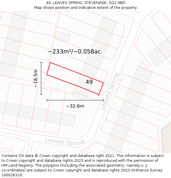 49, LEAVES SPRING, STEVENAGE, SG2 9BD: Plot and title map