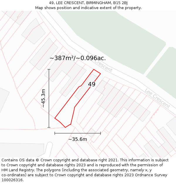 49, LEE CRESCENT, BIRMINGHAM, B15 2BJ: Plot and title map