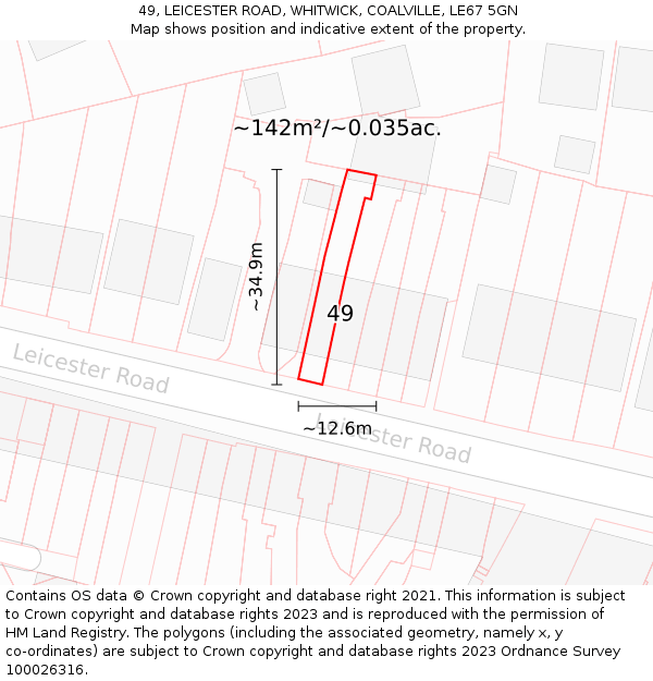 49, LEICESTER ROAD, WHITWICK, COALVILLE, LE67 5GN: Plot and title map