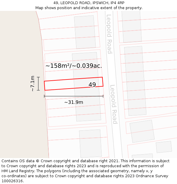 49, LEOPOLD ROAD, IPSWICH, IP4 4RP: Plot and title map