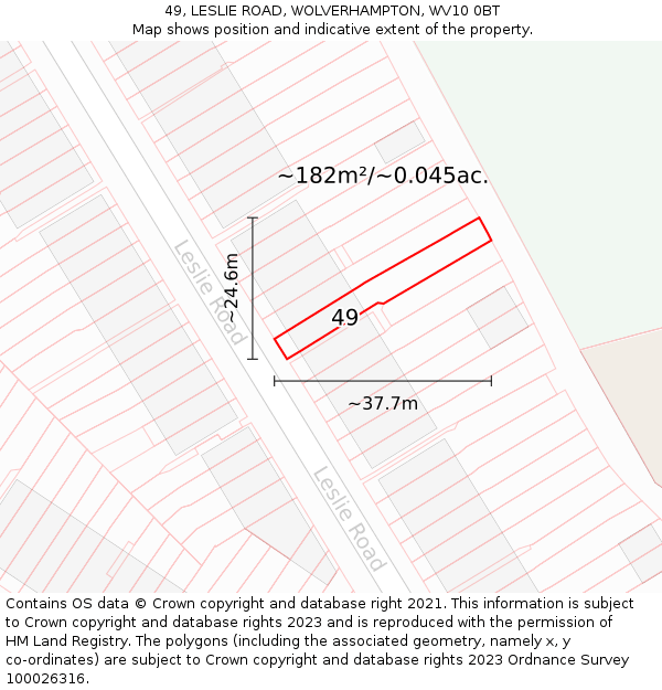 49, LESLIE ROAD, WOLVERHAMPTON, WV10 0BT: Plot and title map