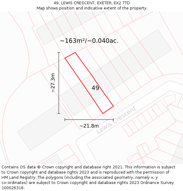 49, LEWIS CRESCENT, EXETER, EX2 7TD: Plot and title map