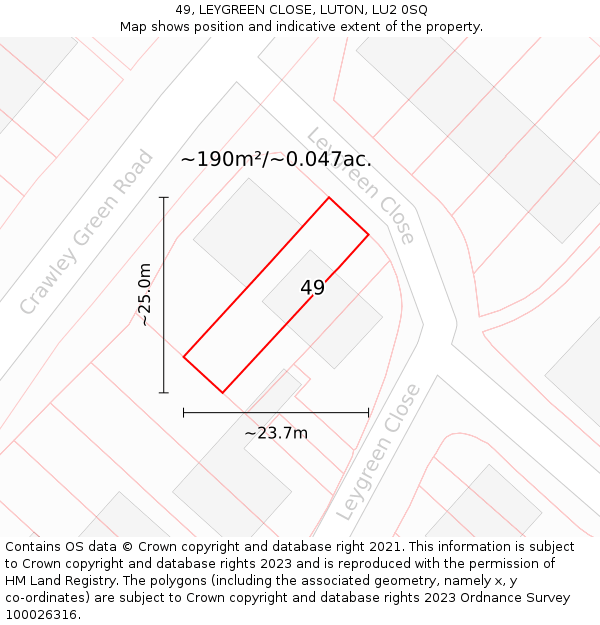 49, LEYGREEN CLOSE, LUTON, LU2 0SQ: Plot and title map