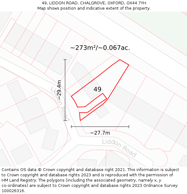 49, LIDDON ROAD, CHALGROVE, OXFORD, OX44 7YH: Plot and title map