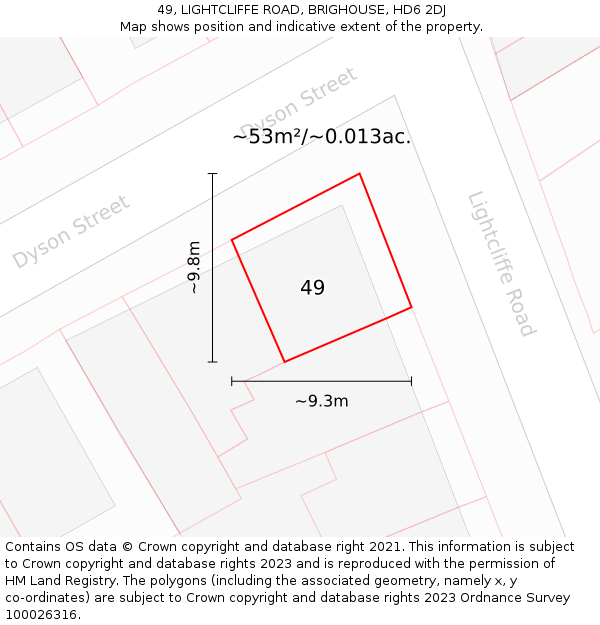 49, LIGHTCLIFFE ROAD, BRIGHOUSE, HD6 2DJ: Plot and title map