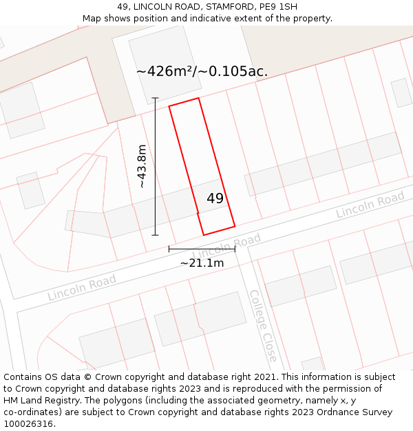 49, LINCOLN ROAD, STAMFORD, PE9 1SH: Plot and title map