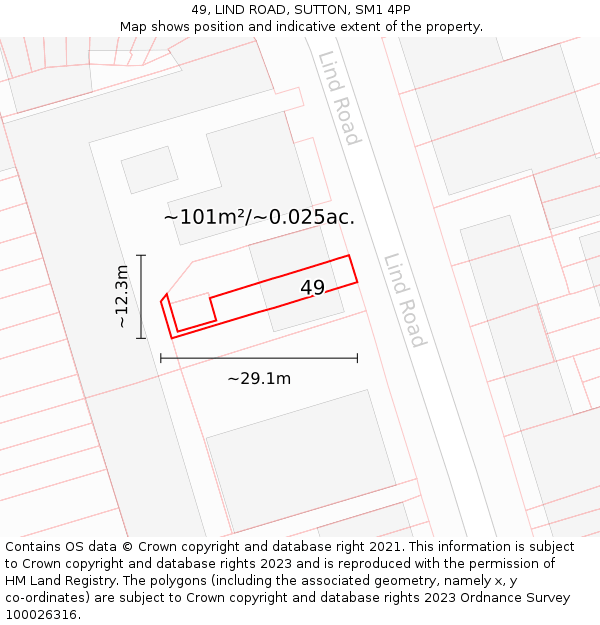49, LIND ROAD, SUTTON, SM1 4PP: Plot and title map