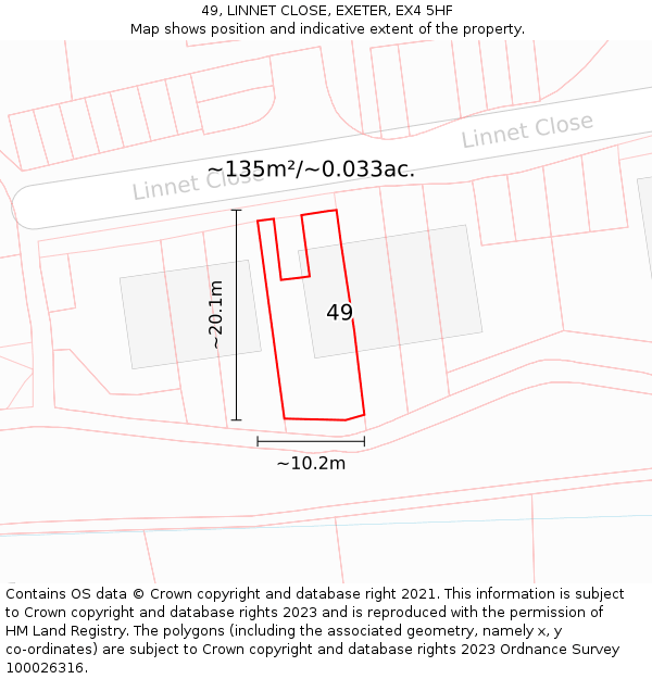 49, LINNET CLOSE, EXETER, EX4 5HF: Plot and title map