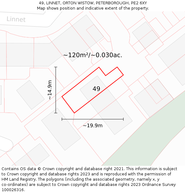 49, LINNET, ORTON WISTOW, PETERBOROUGH, PE2 6XY: Plot and title map