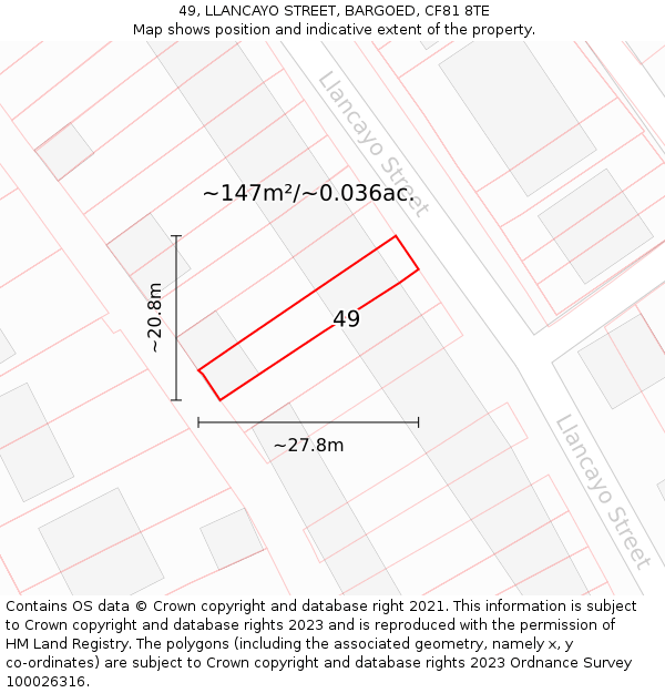 49, LLANCAYO STREET, BARGOED, CF81 8TE: Plot and title map