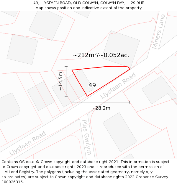 49, LLYSFAEN ROAD, OLD COLWYN, COLWYN BAY, LL29 9HB: Plot and title map