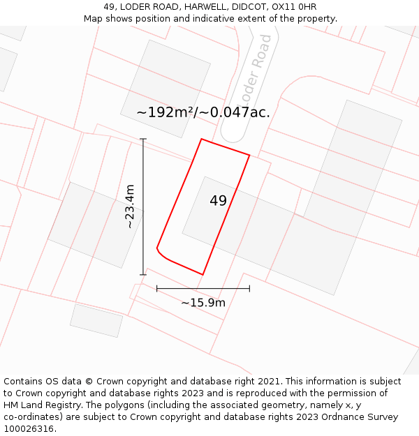 49, LODER ROAD, HARWELL, DIDCOT, OX11 0HR: Plot and title map