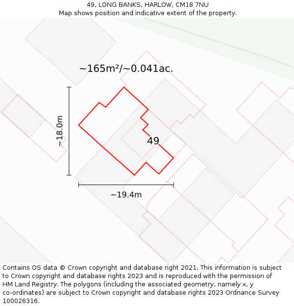 49, LONG BANKS, HARLOW, CM18 7NU: Plot and title map