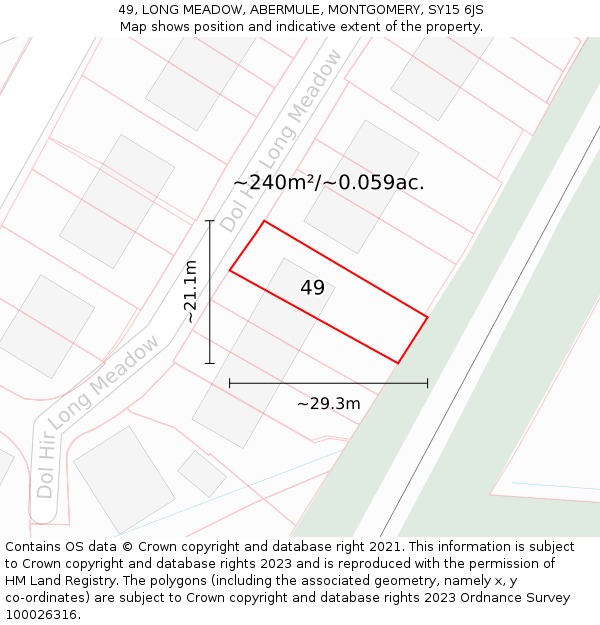 49, LONG MEADOW, ABERMULE, MONTGOMERY, SY15 6JS: Plot and title map