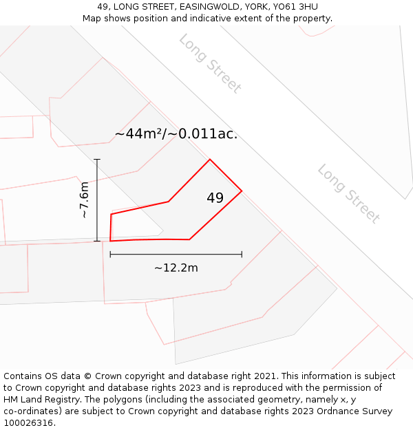 49, LONG STREET, EASINGWOLD, YORK, YO61 3HU: Plot and title map