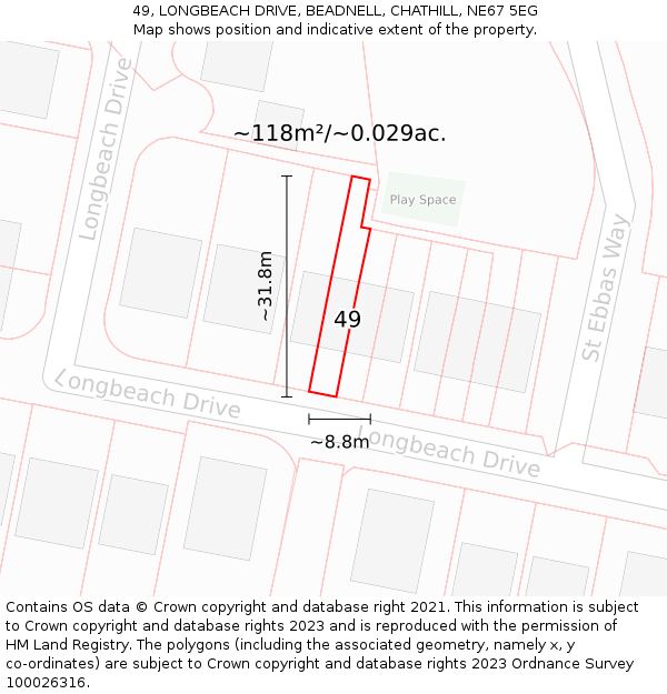 49, LONGBEACH DRIVE, BEADNELL, CHATHILL, NE67 5EG: Plot and title map