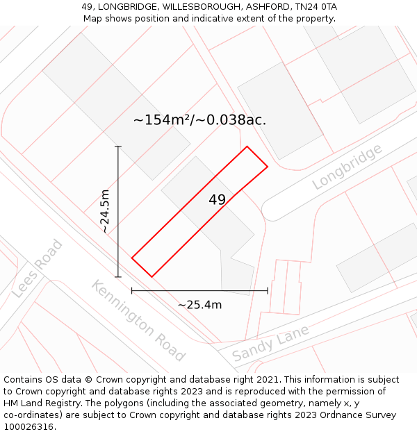 49, LONGBRIDGE, WILLESBOROUGH, ASHFORD, TN24 0TA: Plot and title map