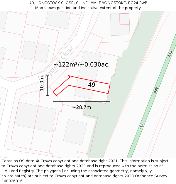 49, LONGSTOCK CLOSE, CHINEHAM, BASINGSTOKE, RG24 8WR: Plot and title map