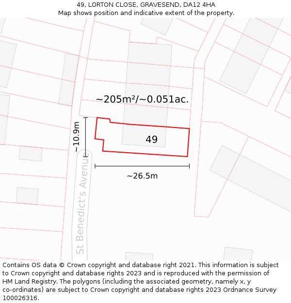 49, LORTON CLOSE, GRAVESEND, DA12 4HA: Plot and title map