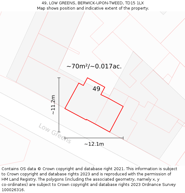 49, LOW GREENS, BERWICK-UPON-TWEED, TD15 1LX: Plot and title map