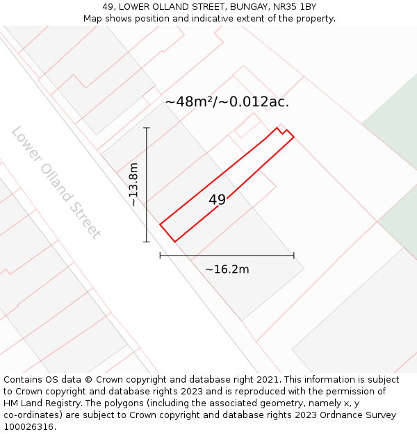 49, LOWER OLLAND STREET, BUNGAY, NR35 1BY: Plot and title map