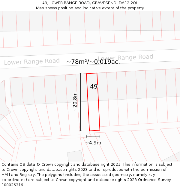 49, LOWER RANGE ROAD, GRAVESEND, DA12 2QL: Plot and title map