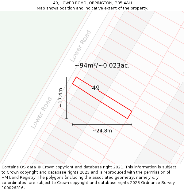 49, LOWER ROAD, ORPINGTON, BR5 4AH: Plot and title map