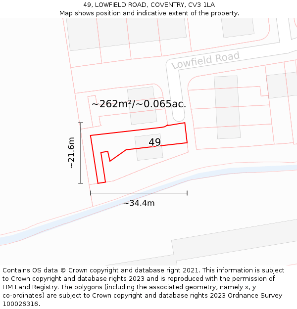 49, LOWFIELD ROAD, COVENTRY, CV3 1LA: Plot and title map