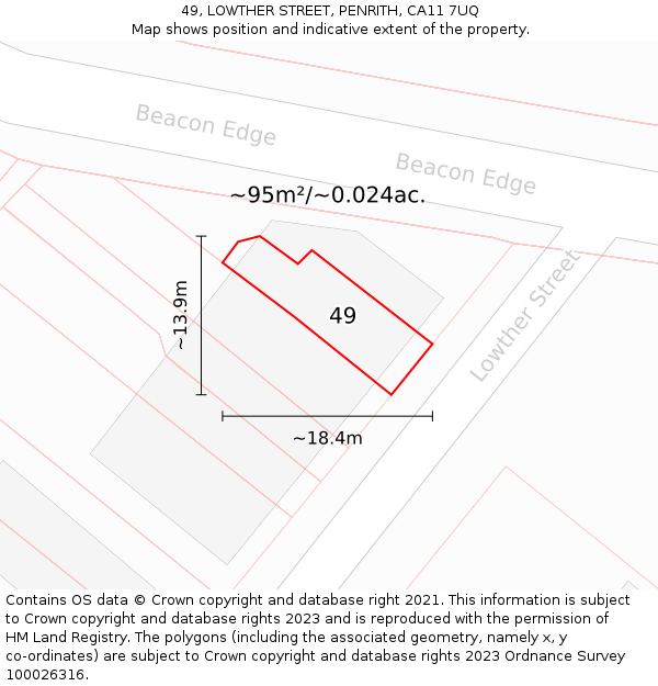 49, LOWTHER STREET, PENRITH, CA11 7UQ: Plot and title map
