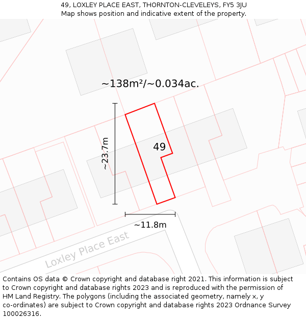 49, LOXLEY PLACE EAST, THORNTON-CLEVELEYS, FY5 3JU: Plot and title map