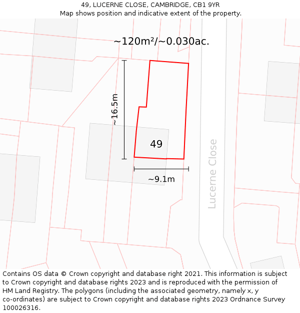 49, LUCERNE CLOSE, CAMBRIDGE, CB1 9YR: Plot and title map