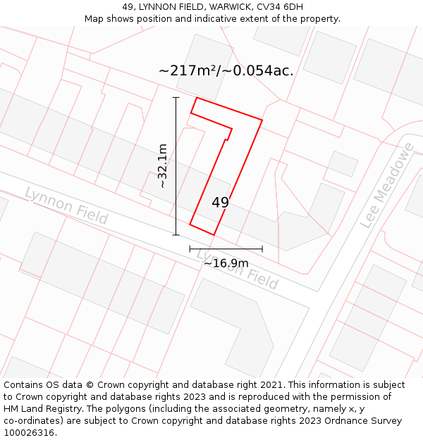 49, LYNNON FIELD, WARWICK, CV34 6DH: Plot and title map