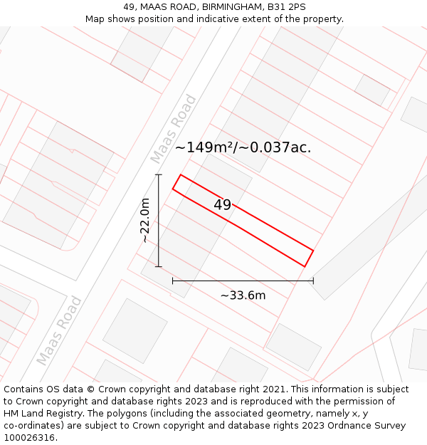 49, MAAS ROAD, BIRMINGHAM, B31 2PS: Plot and title map