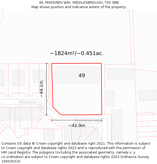 49, MADDREN WAY, MIDDLESBROUGH, TS5 5BB: Plot and title map