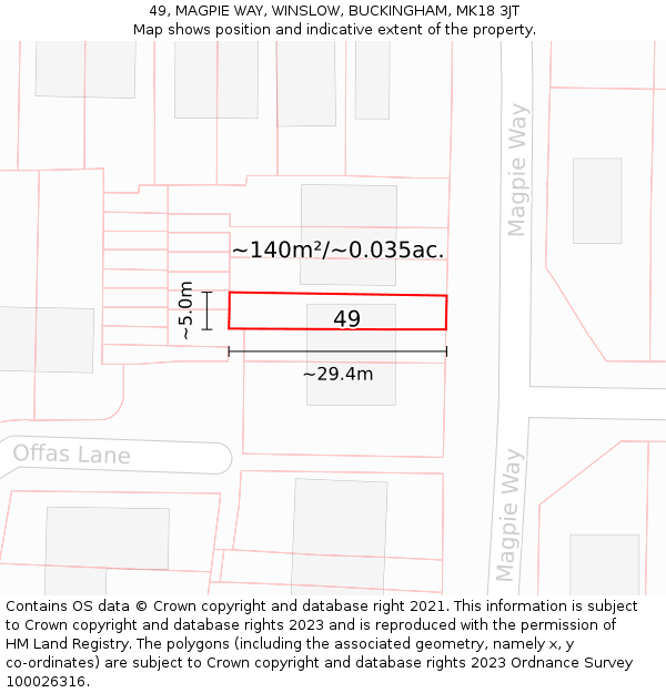 49, MAGPIE WAY, WINSLOW, BUCKINGHAM, MK18 3JT: Plot and title map